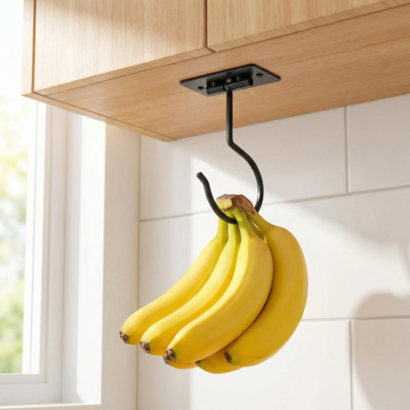 Commercial Kitchen Organization - Черный металлический самоклеящийся крючок-банан, складная полка